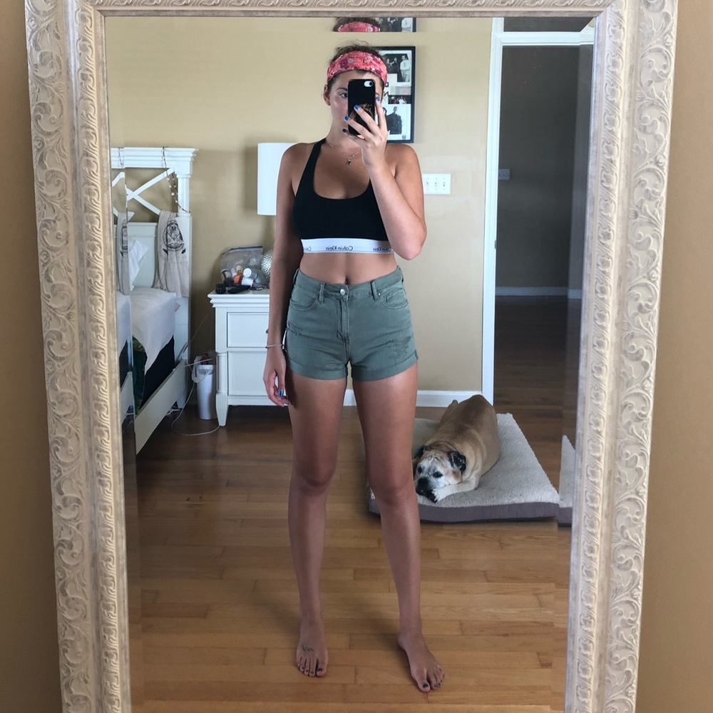 Army Green destroyed high waisted shorts